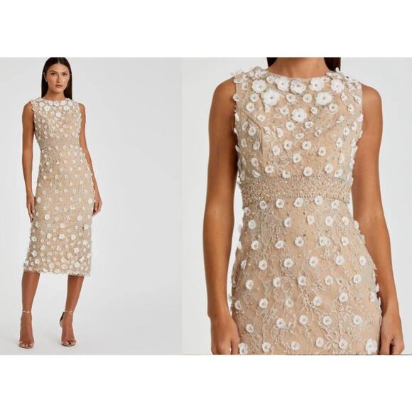 Mac Duggal Dresses & Skirts - Mac Duggal Nude Ivory Floral Applique Sleeveless Midi Dress Size 0 NWT+I
